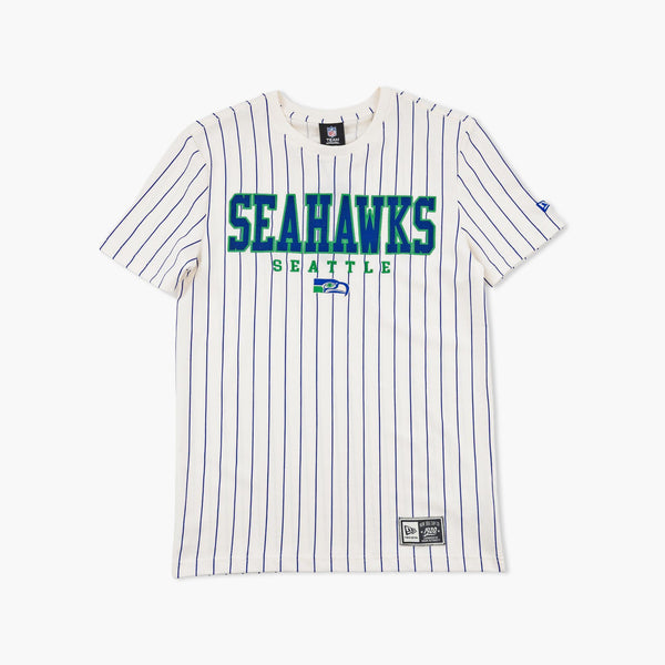 Seattle Seahawks Cream Pinstripe Throwback Wordmark T-Shirt