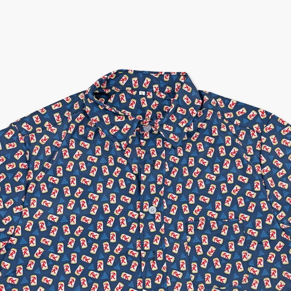 Rainier Beer Navy All Over Button Front Woven Shirt