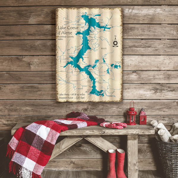 Lake Coeur d'Alene, Idaho - Corrugated Metal Wall Art