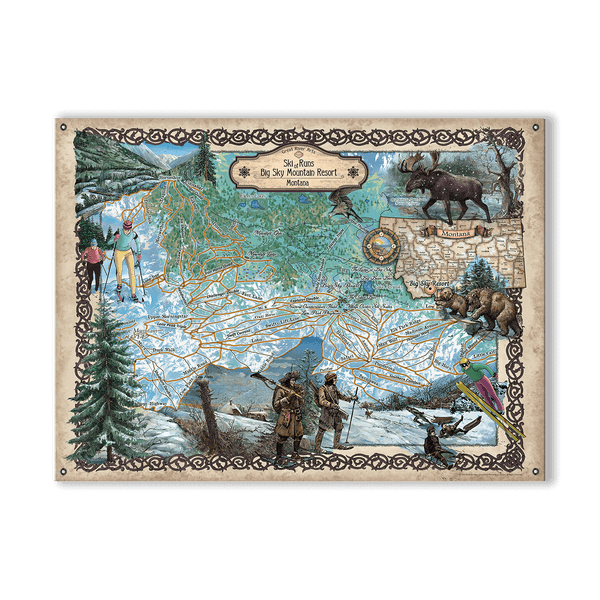 Ski Runs of Big Sky Mountain Resort, Montana - Wood & Metal Wall Art