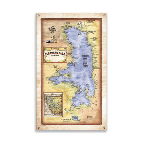 A New Map of Flathead Lake, Montana - Wood & Metal Wall Art