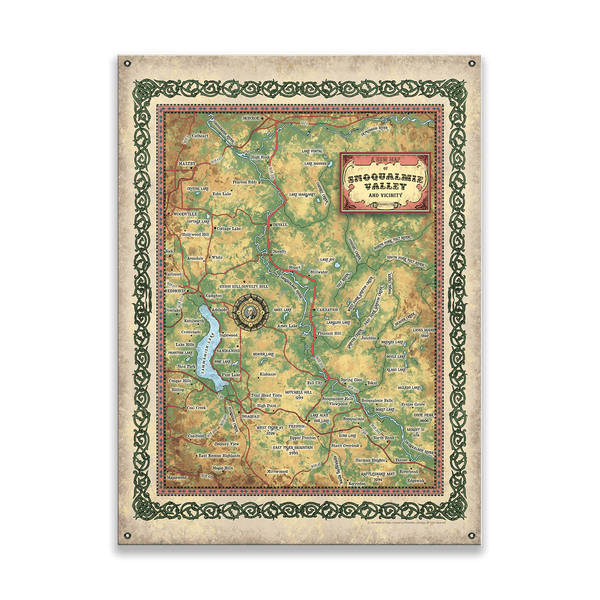 A New Map of Snoqualmie Valley, Washington - Wood & Metal Wall Art