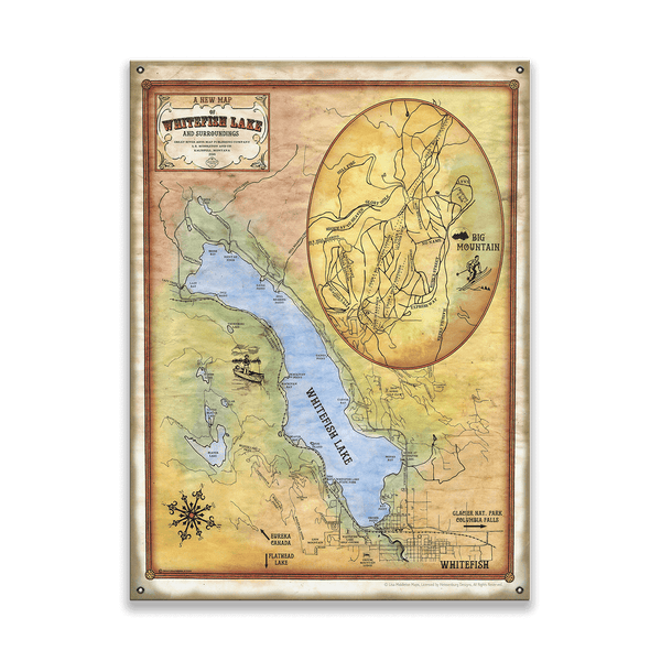 A New Map of Whitefish Lake, Montana - Wood & Metal Wall Art