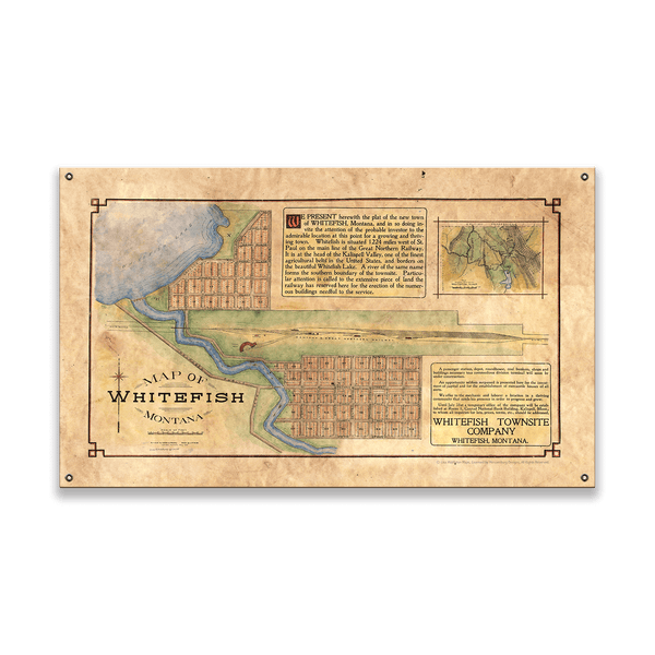 Historic Map of Whitefish, Montana WFMT - Wood & Metal Wall Art