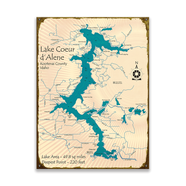 Lake Coeur d'Alene, Idaho - Wood & Metal Wall Art