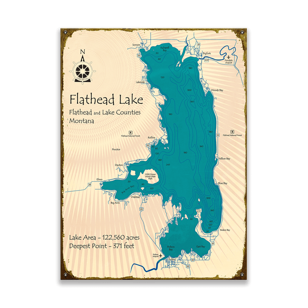 Flathead Lake, Montana - Wood & Metal Wall Art