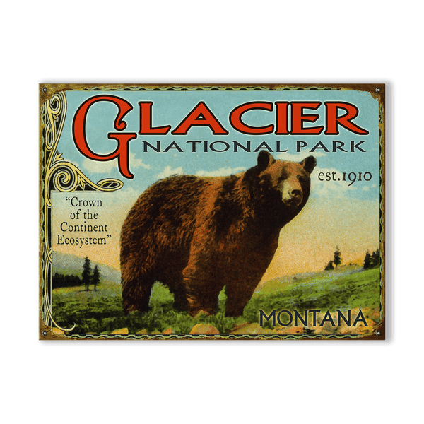 Glacier: Bear & Meadow Scene - Wood & Metal Wall Art