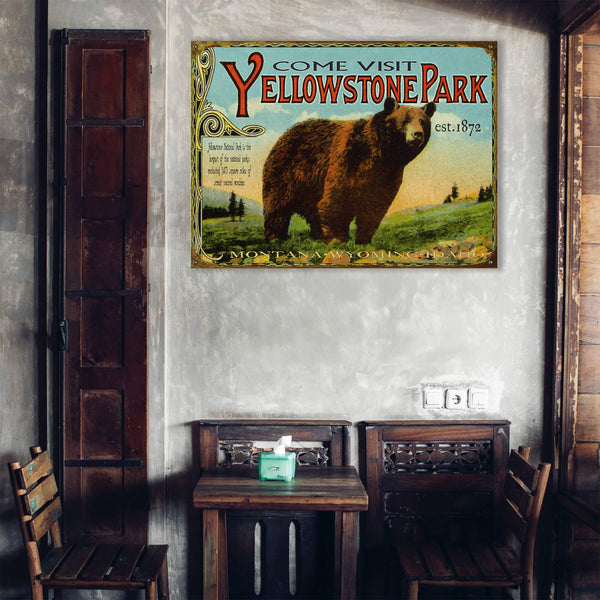 Yellowstone: Bear & Meadow Scene - Wood & Metal Wall Art