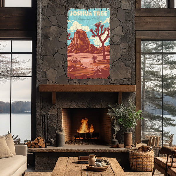 Iconic Joshua Tree National Park: Distressed Finish - Wood & Metal Wall Art