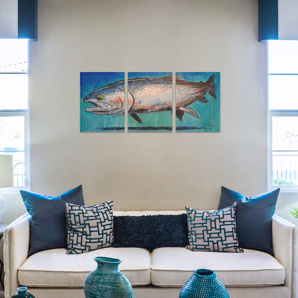 Steelhead Splendor: 3-Piece Wood & Metal Wall Art