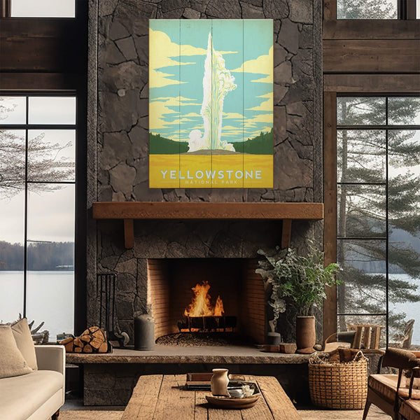 Old Faithful at Yellowstone National Park - Wood & Metal Wall Art