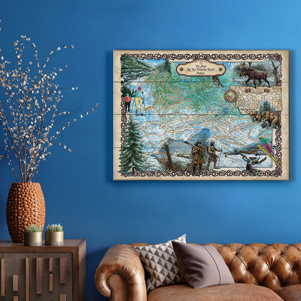 Ski Runs of Big Sky Mountain Resort, Montana - Wood & Metal Wall Art