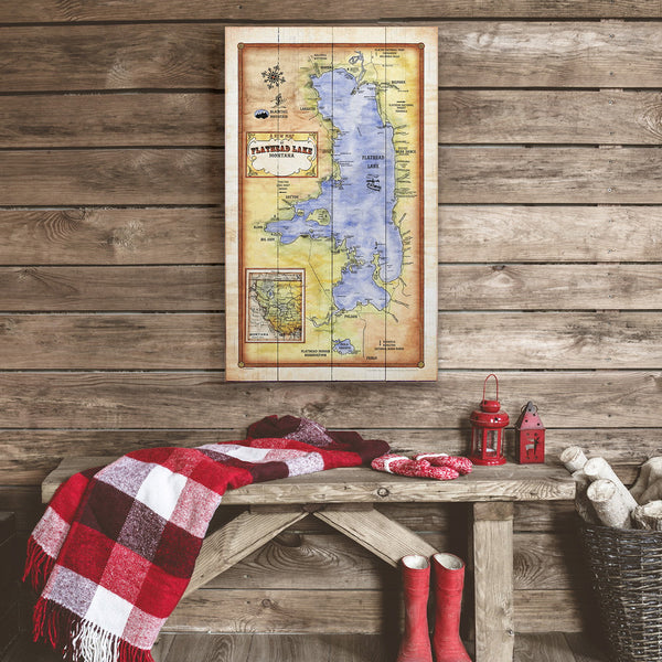 A New Map of Flathead Lake, Montana - Wood & Metal Wall Art