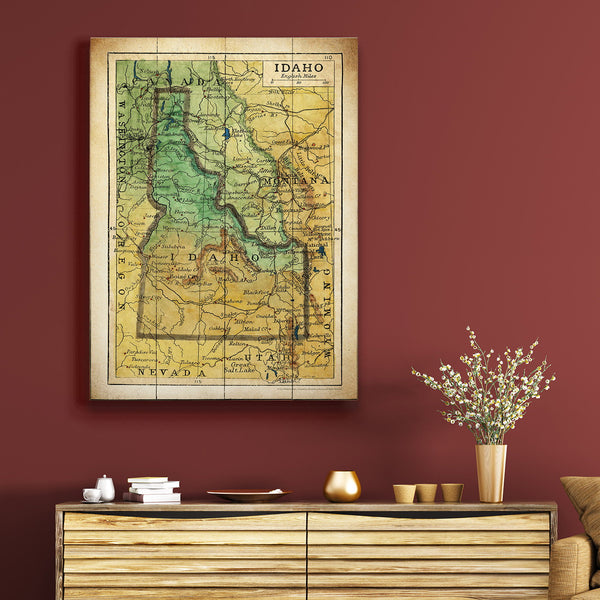 Historic 1906 Map of Idaho - Wood & Metal Wall Art