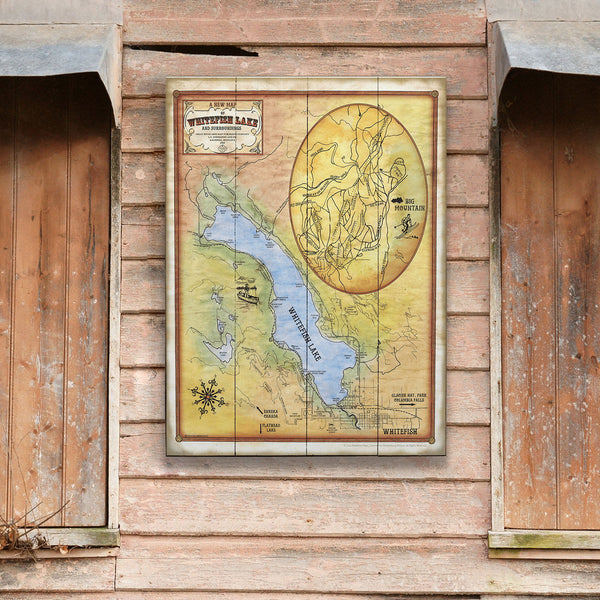 A New Map of Whitefish Lake, Montana - Wood & Metal Wall Art