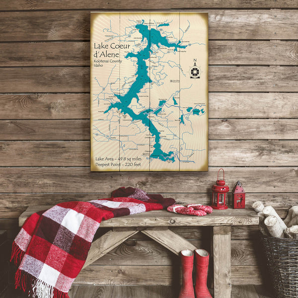 Lake Coeur d'Alene, Idaho - Wood & Metal Wall Art