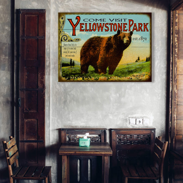 Yellowstone: Bear & Meadow Scene - Wood & Metal Wall Art