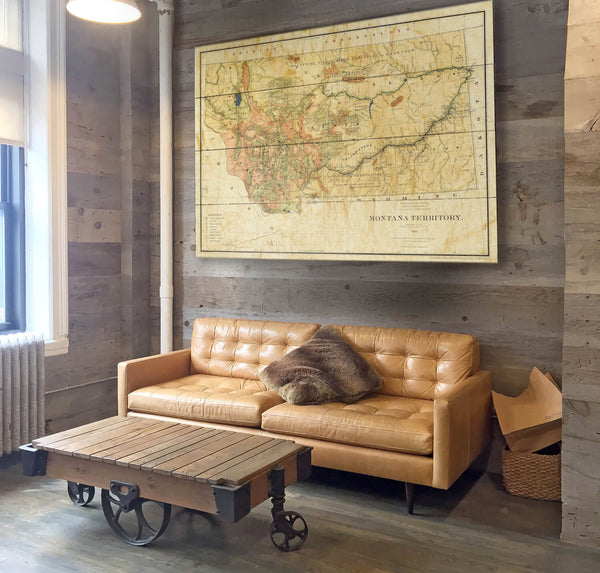 Historic Map of the Montana Territory - Wood & Metal Wall Art