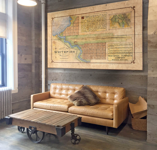 Historic Map of Whitefish, Montana WFMT - Wood & Metal Wall Art