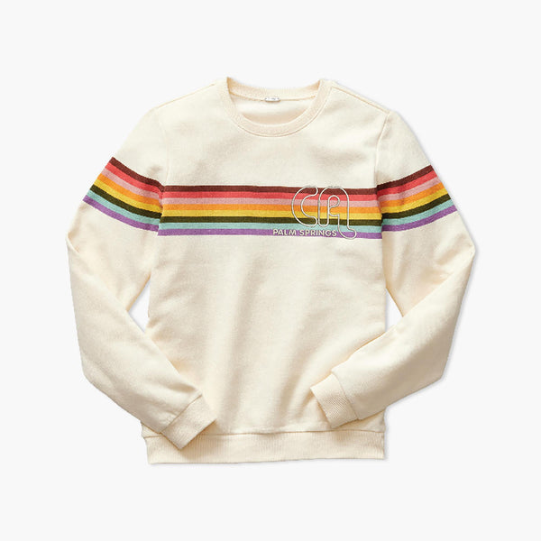Honeylemon Hollow Oatmeal Palm Springs Embroidered Stripe Womens Crewneck