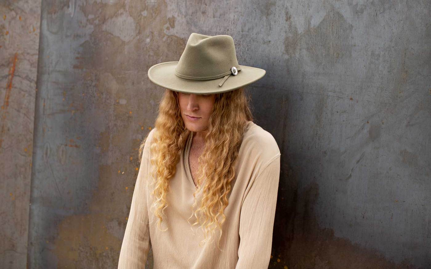 Willa Wide Brim Felt Hat - Pale Olive
