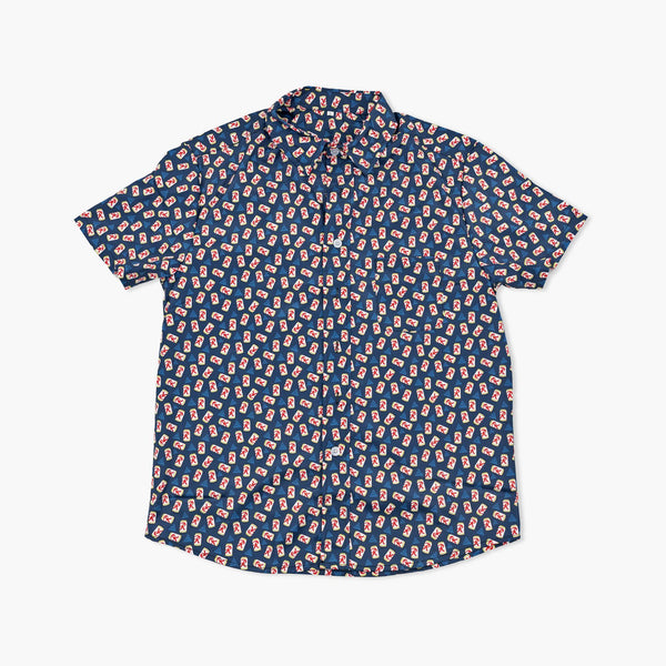 Rainier Beer Navy All Over Button Front Woven Shirt