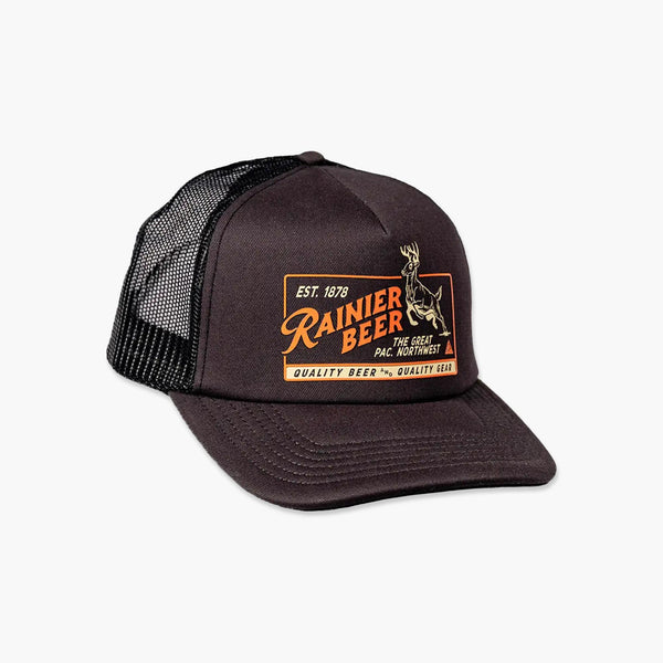 Rainier Beer Black Buck Fever Trucker Hat