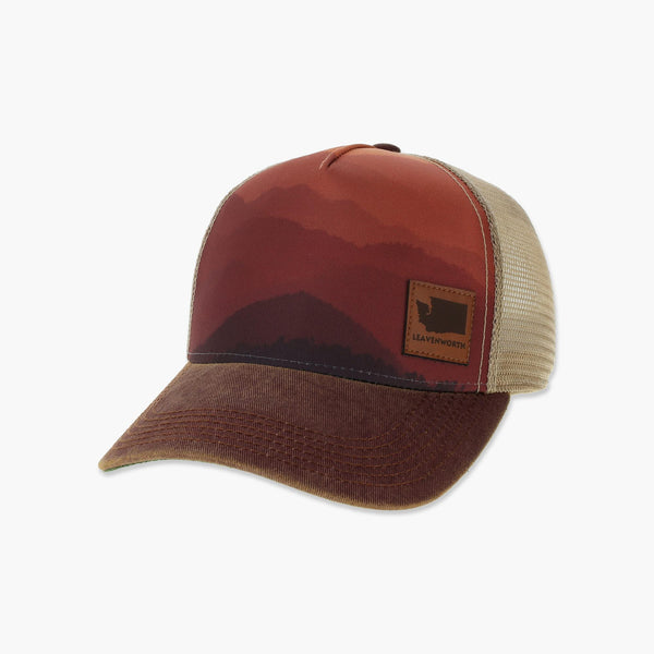 Mountain Sunset Brown Washington Trucker Hat