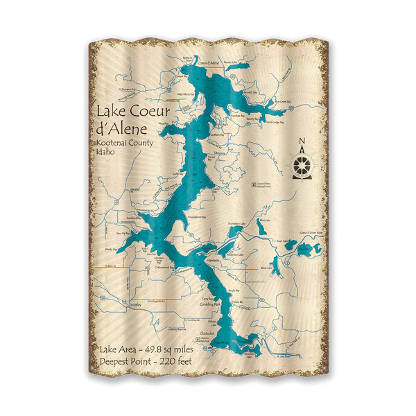 Lake Coeur d'Alene, Idaho - Corrugated Metal Wall Art