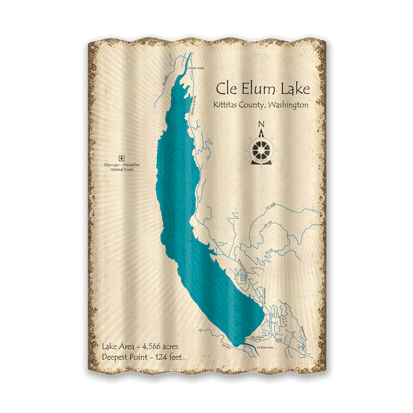 Cle Elum Lake, Washington - Corrugated Metal Wall Art