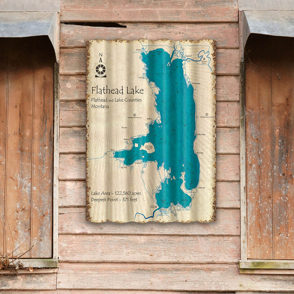 Flathead Lake, Montana - Corrugated Metal Wall Art