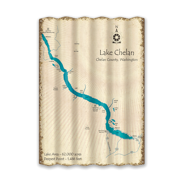 Lake Chelan, Washington - Corrugated Metal Wall Art