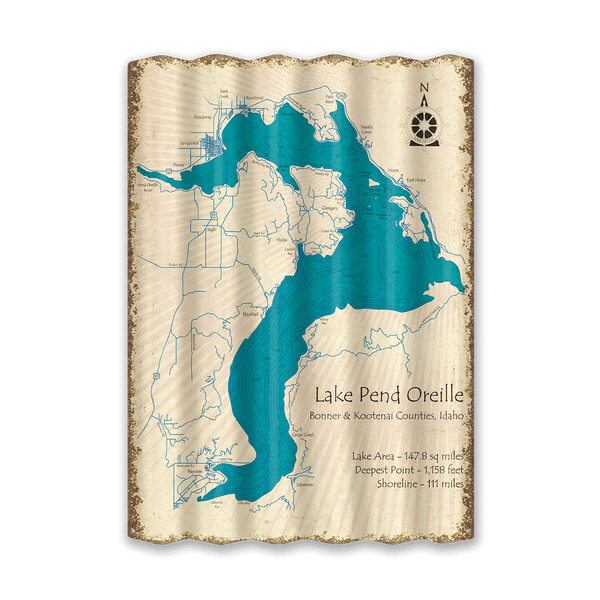 Lake Pend Oreille, Idaho - Corrugated Metal Wall Art