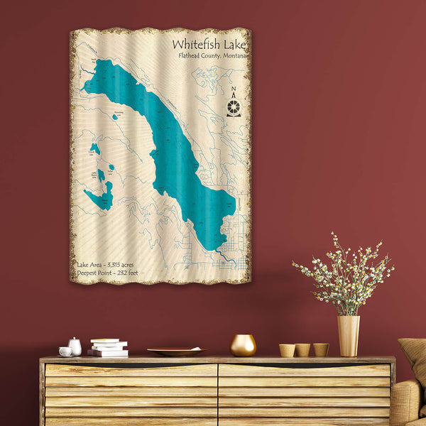 Whitefish Lake, Montana - Corrugated Metal Wall Art