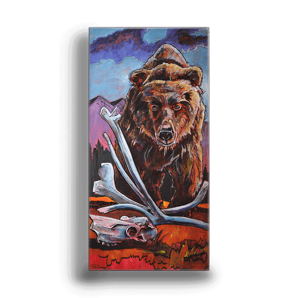 Grizzly with Caribou Skull: Metal Box Art