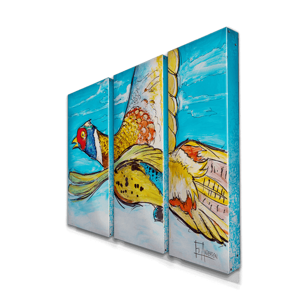 Pheasant in Flight: 3-Piece Metal Box Art