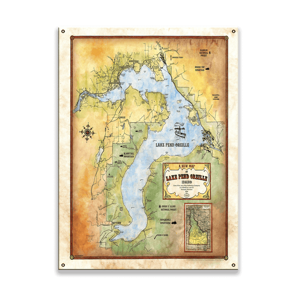 Lake Pend Oreille, Idaho: Illustrated - Wood & Metal Wall Art