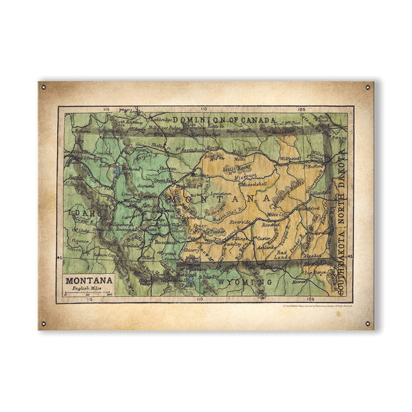 Historic Map of Montana - Wood & Metal Wall Art