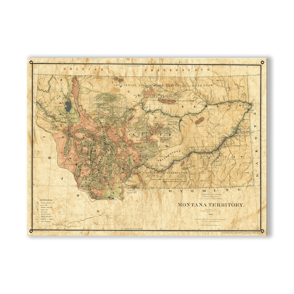 Historic Map of the Montana Territory - Wood & Metal Wall Art