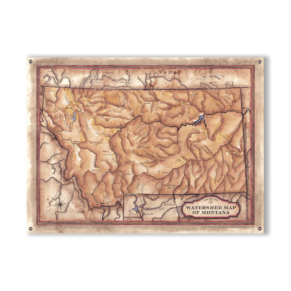 Watershed Map of Montana - Wood & Metal Wall Art