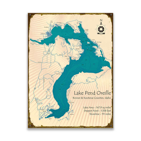 Lake Pend Oreille, Idaho - Wood & Metal Wall Art