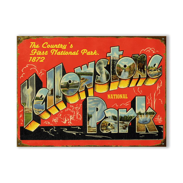 Yellowstone National Park Vintage Travel Sign - Wood & Metal Wall Art