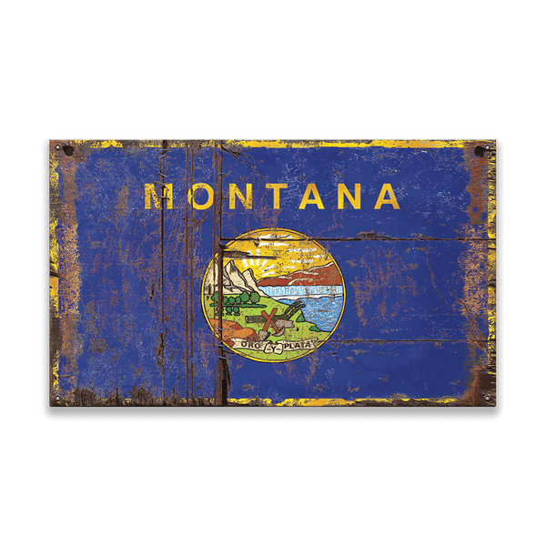 Heavily Weathered Montana Flag - Wood & Metal Wall Art