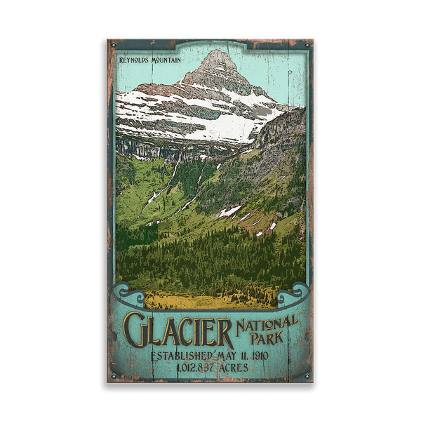 Reynolds Mountain at Glacier National Park: Distressed Finish - Wood & Metal Wall Art