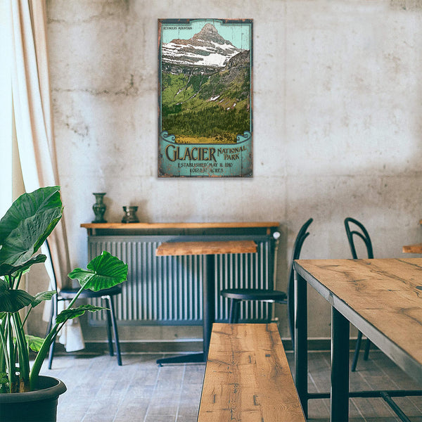 Reynolds Mountain at Glacier National Park: Distressed Finish - Wood & Metal Wall Art