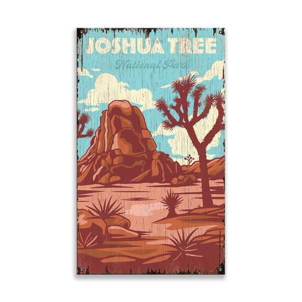 Iconic Joshua Tree National Park: Distressed Finish - Wood & Metal Wall Art