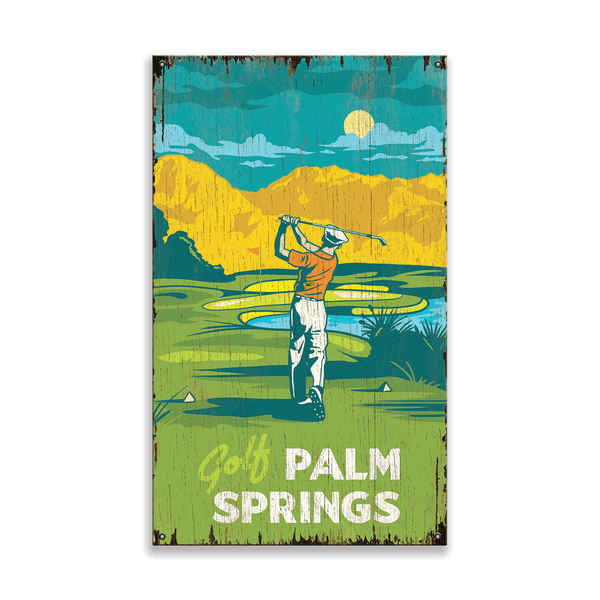 Palm Springs Golf: Distressed Finish - Wood & Metal Wall Art