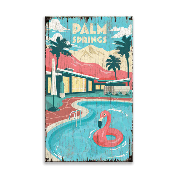 Palm Springs Pool: Distressed - Wood & Metal Wall Art