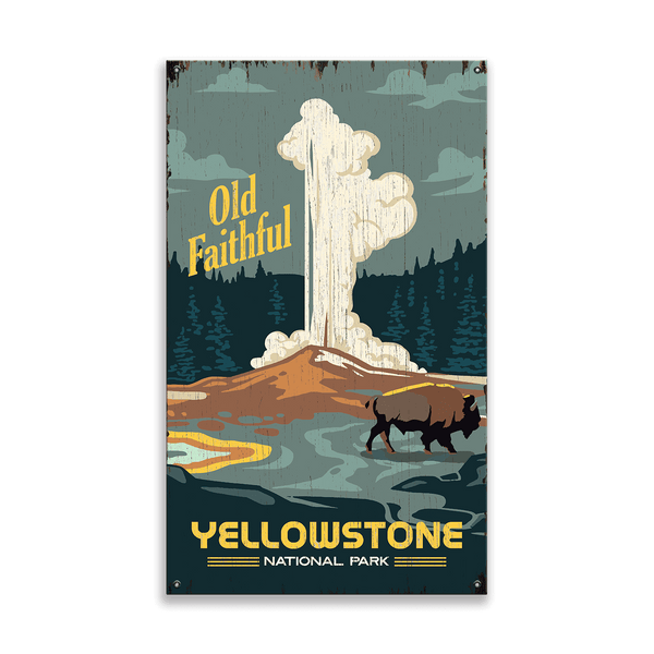 Old Faithful Yellowstone National Park - Wood & Metal Wall Art
