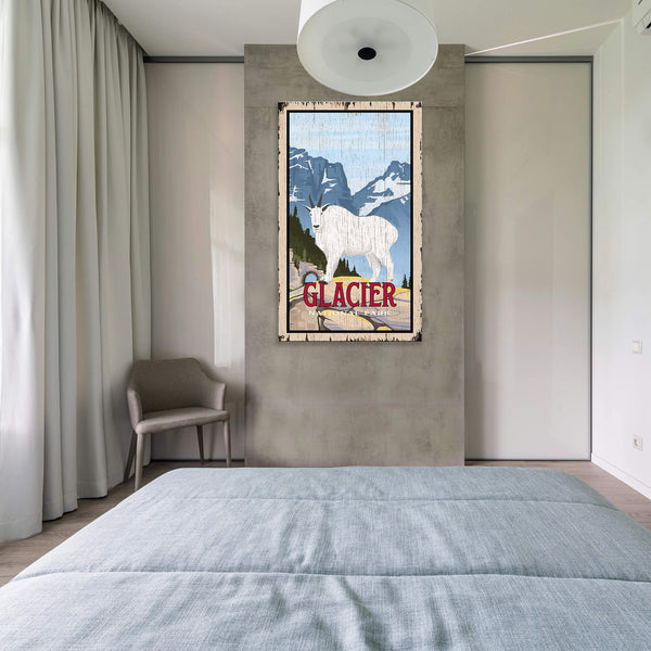 Mountain Goat at Glacier National Park: Distressed Finish - Wood & Metal Wall Art